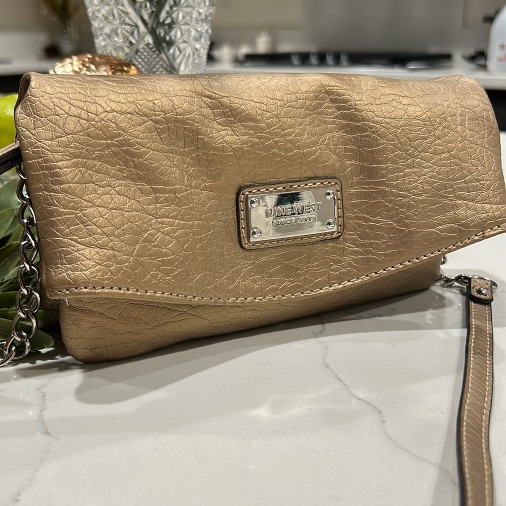 Nine West Convertible Metallic gold Crossbody Clutch Shoulder or wrislet bag